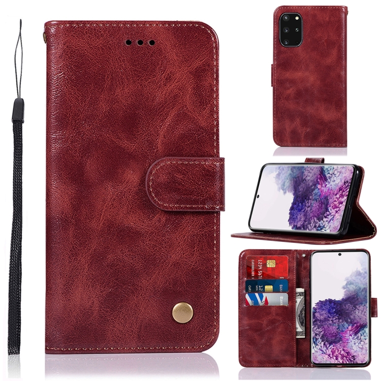 

For Galaxy S20 Plus Retro Texture Magnetic Horizontal Flip Leather Case with Holder & Card Slots & Wallet(Wine Red)