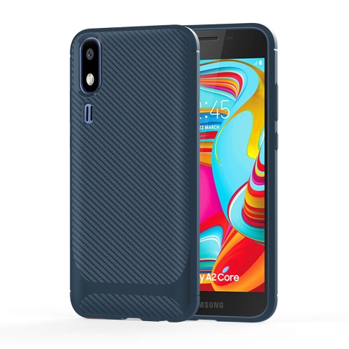 

For Galaxy A2 Core Carbon Fiber Texture Shockproof TPU Protective Case(Blue)