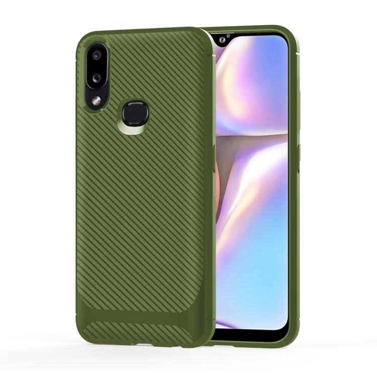 

For Galaxy A20 Carbon Fiber Texture Shockproof TPU Protective Case(Green)