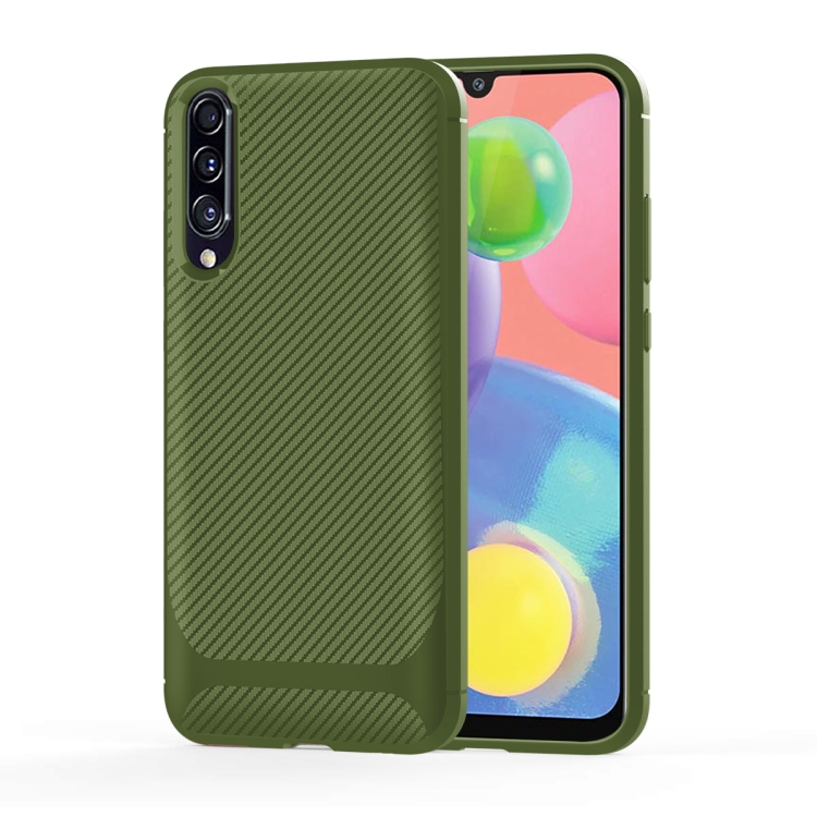 

For Galaxy A70s Carbon Fiber Texture Shockproof TPU Protective Case(Green)