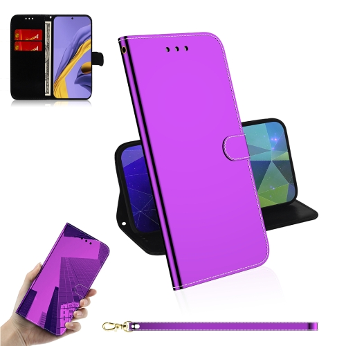 

For Galaxy A51 Mirror-like Magnetic Attraction Horizontal Flip Leather Case with Lanyard, Support Holder & Card Slot & Wallet(Purple)