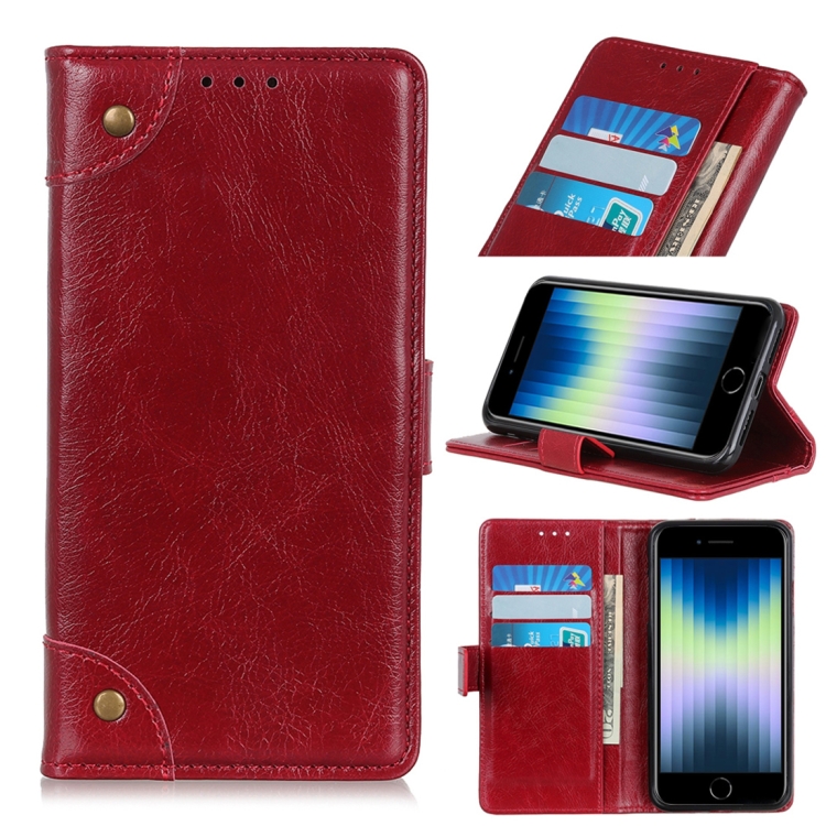 

For iPhone SE 2020 Copper Buckle Nappa Texture Horizontal Flip Leather Case with Holder & Card Slots & Wallet(Wine Red)