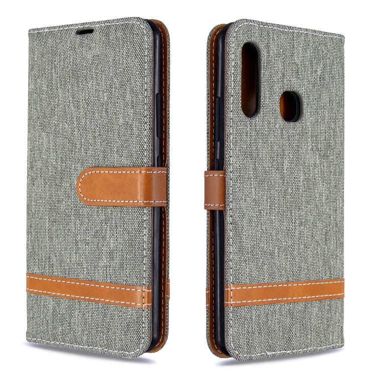 

For Galaxy A70e Color Matching Denim Texture Horizontal Flip Leather Case with Holder & Card Slots & Wallet & Lanyard(Grey)