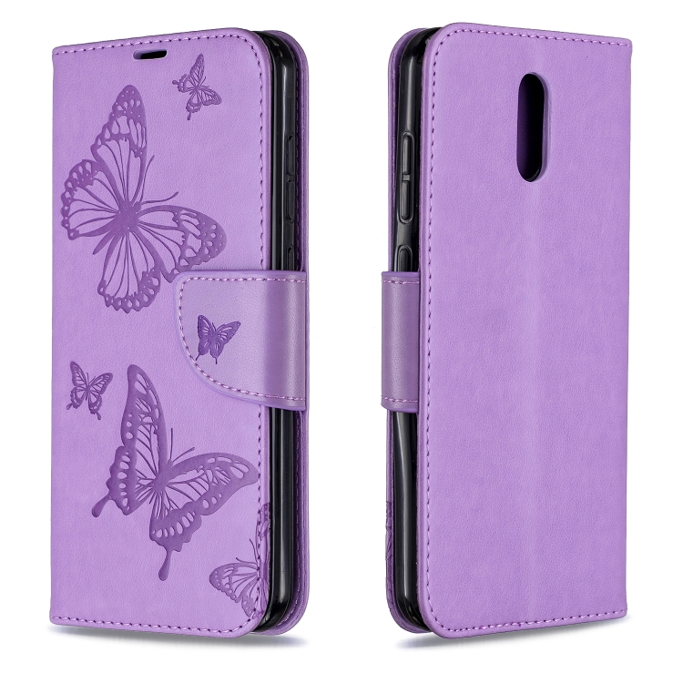 

For Nokia 2.3 Two Butterflies Embossing Pattern Horizontal Flip Leather Case with Holder & Card Slot & Wallet & Lanyard(Purple)