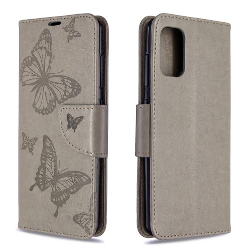 

For Galaxy A41 Two Butterflies Embossing Pattern Horizontal Flip Leather Case with Holder & Card Slot & Wallet & Lanyard(Grey)