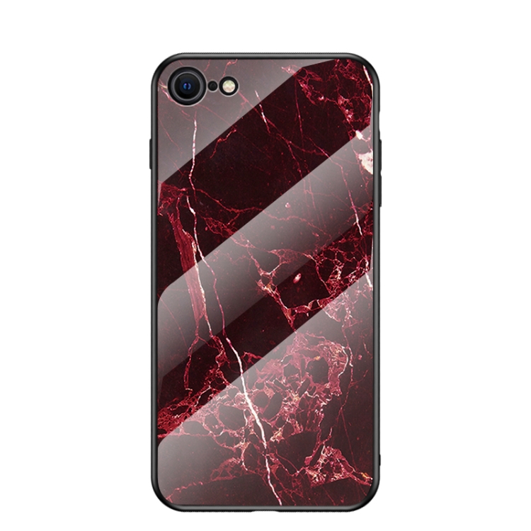 

For iPhone SE 2020 Marble Pattern Glass + TPU Protective Case(Blood Red)