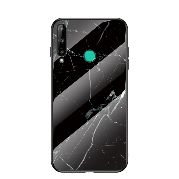 

For Huawei P40 lite E / Y7p Marble Pattern Glass + TPU Protective Case(Black)