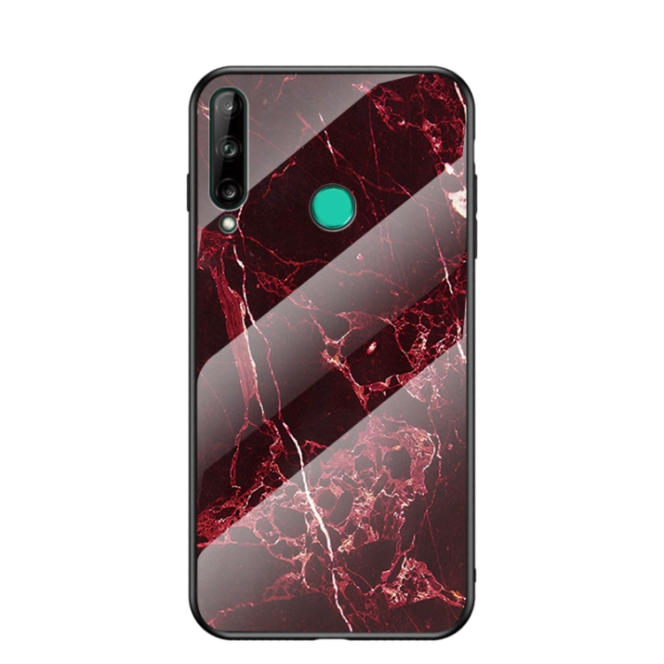 

For Huawei P40 lite E / Y7p Marble Pattern Glass + TPU Protective Case(Blood Red)