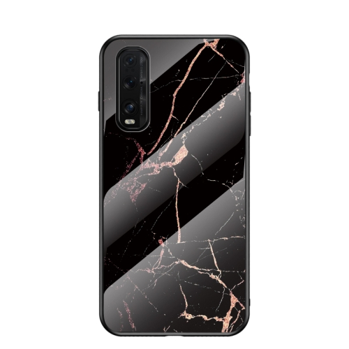

For OPPO Find X2 Marble Pattern Glass + TPU Protective Case(Gold Black)