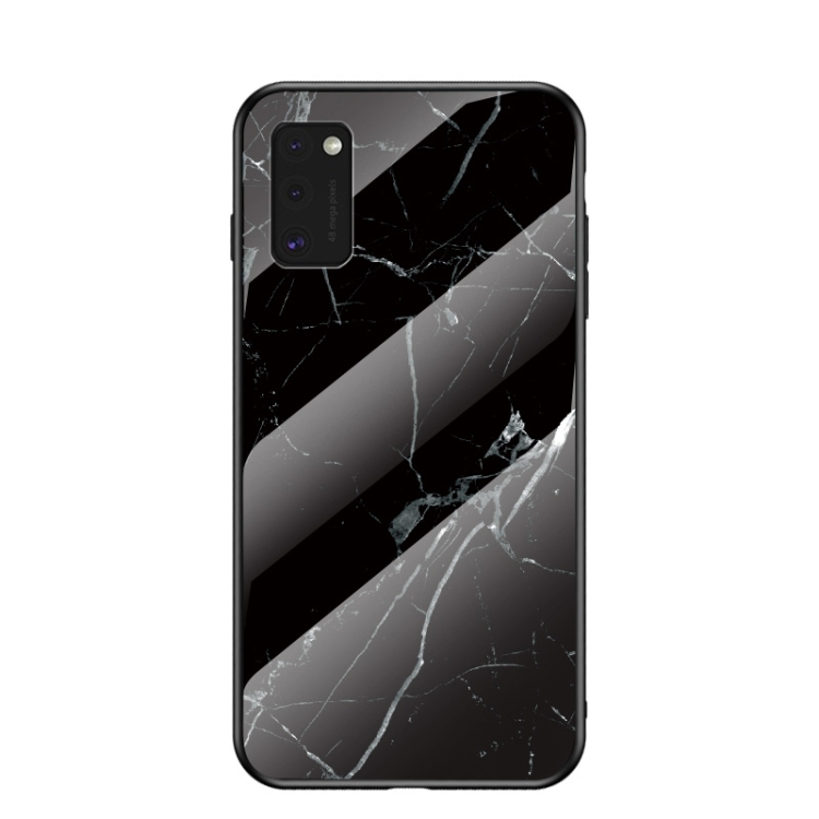 

For Galaxy A41 Marble Pattern Glass + TPU Protective Case(Black)