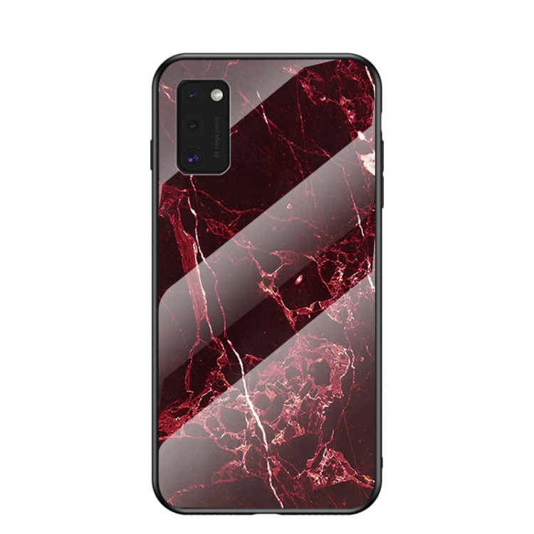 

For Galaxy A41 Marble Pattern Glass + TPU Protective Case(Blood Red)