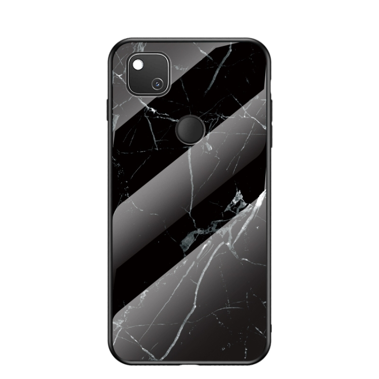 

For Google Pixel 4a Marble Pattern Glass + TPU Protective Case(Black)