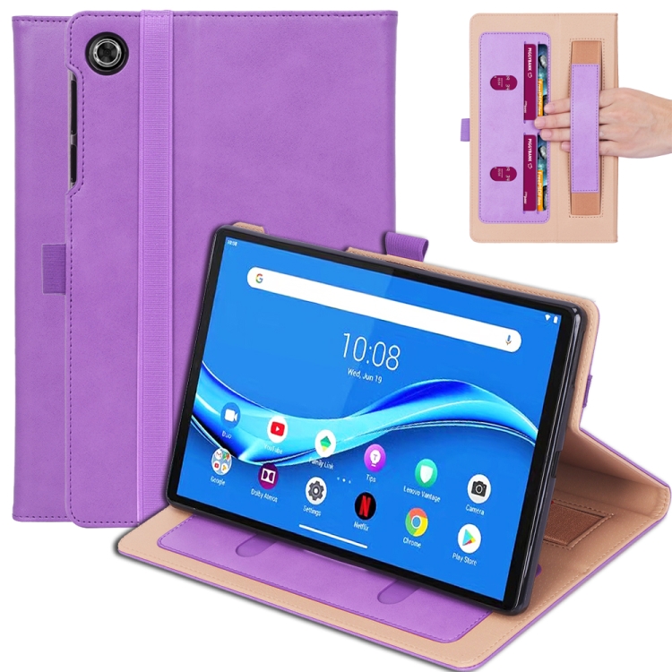 

For Lenovo Tab M10 Plus (TB-X606F) Retro Texture PU + TPU Horizontal Flip Leather Case with Holder & Card Slots & Hand Strap(Purple)