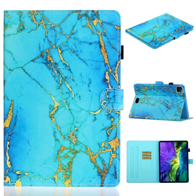 

For iPad Pro 11 inch 2020 Painted Left and Right Flat Leather Case with Sleep Function & Card Slot & Buckle Anti-skid Strip and Bracket(Gold Plated Marble)