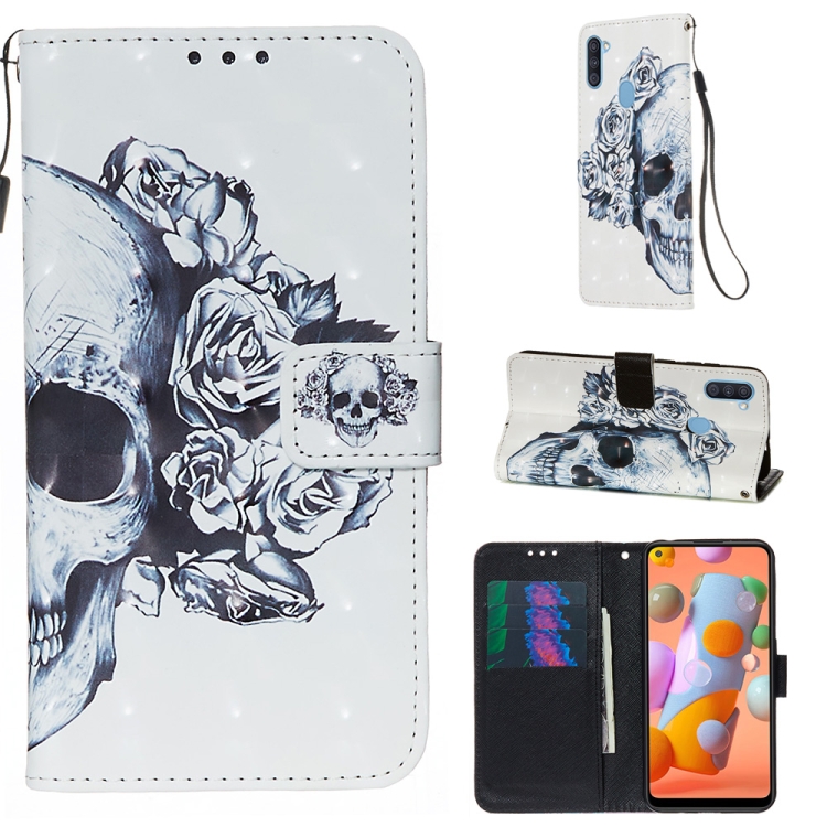 

For Galaxy A11 3D Painting Horizontal Flip Leather Case with Holder & Card Slot & Wallet & Lanyard(Skull)