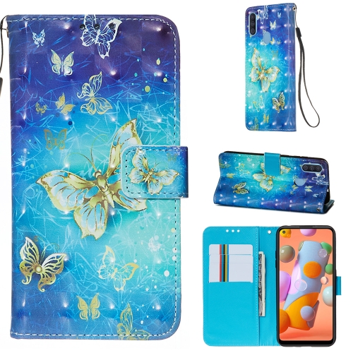 

For Galaxy A11 3D Painting Horizontal Flip Leather Case with Holder & Card Slot & Wallet & Lanyard(Golden Butterfly)