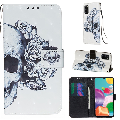 

For Galaxy A41 3D Painting Horizontal Flip Leather Case with Holder & Card Slot & Wallet & Lanyard(Skull)
