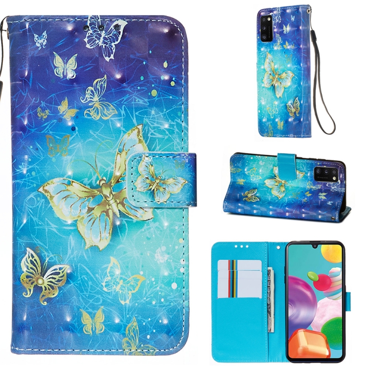 

For Galaxy A41 3D Painting Horizontal Flip Leather Case with Holder & Card Slot & Wallet & Lanyard(Golden Butterfly)