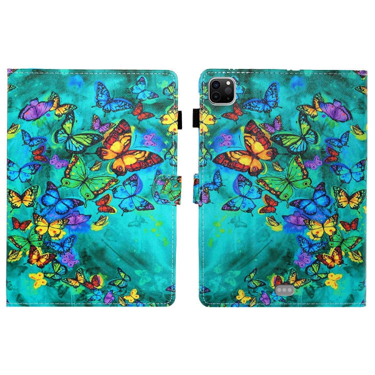 

For iPad Pro 11 inch 2020 Painted Left and Right Flat Leather Case with Sleep Function & Card Slot & Buckle Anti-skid Strip and Bracket(Green Butterfly)