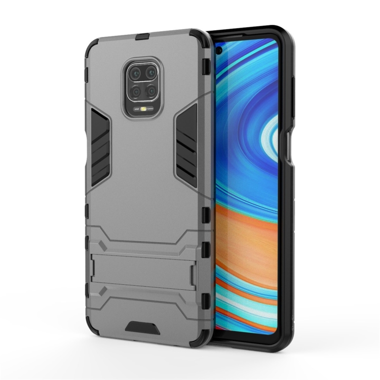 

For Xiaomi Redmi Note 9 Pro Max Shockproof PC + TPU Protective Case with Invisible Holder(Grey)