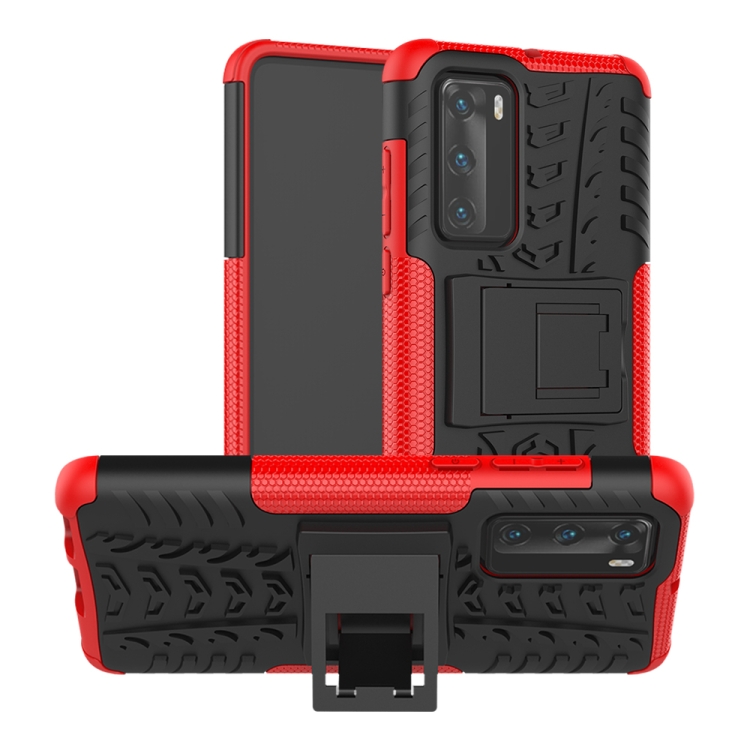 

For Huawei P40 Tire Texture Shockproof TPU+PC Protective Case with Holder(Red)