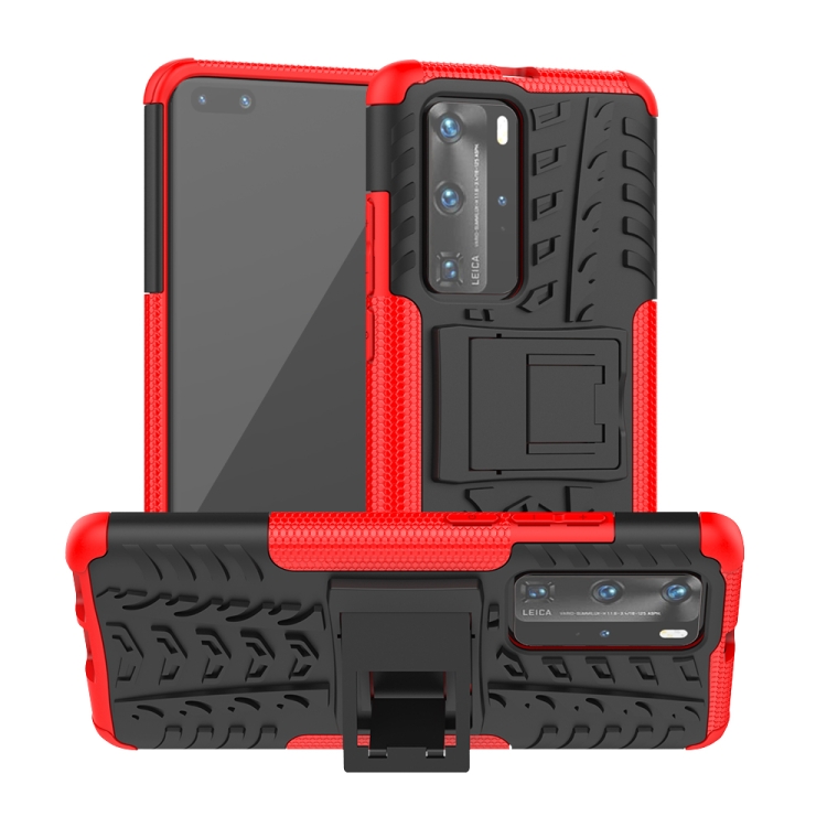 

For Huawei P40 Pro / P40 Pro+ Tire Texture Shockproof TPU+PC Protective Case with Holder(Red)