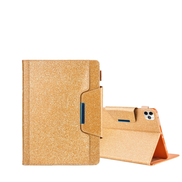 

For iPad Pro 11 (2020) & (2018) Big Metal Button Business Tablet PC Protective Leather Case with Bracket & Card Slot & Photo Holder & Wallet(Gold)