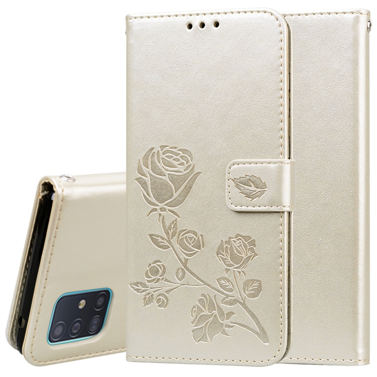 

For Galaxy A81 / Note 10 Lite Rose Embossed Horizontal Flip PU Leather Case with Holder & Card Slots & Wallet(Gold)