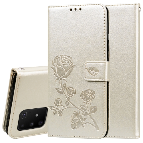 

For Galaxy A91 / S10 Lite Rose Embossed Horizontal Flip PU Leather Case with Holder & Card Slots & Wallet(Gold)