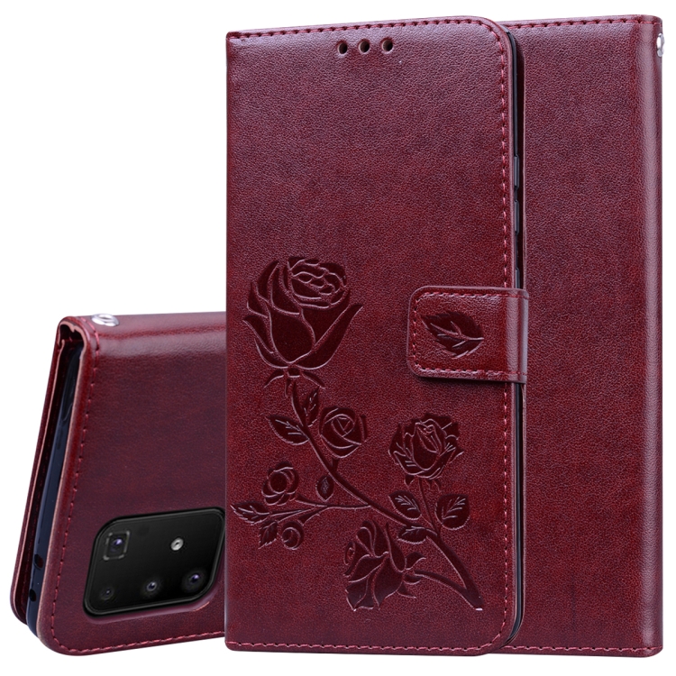 

For Galaxy A91 / S10 Lite Rose Embossed Horizontal Flip PU Leather Case with Holder & Card Slots & Wallet(Brown)