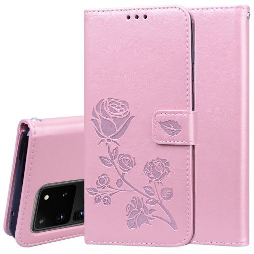 

For Galaxy S20 Ultra Rose Embossed Horizontal Flip PU Leather Case with Holder & Card Slots & Wallet(Rose Gold)