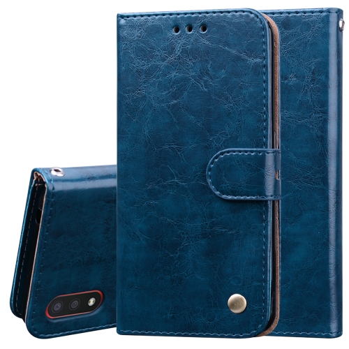 

For Galaxy A01 Business Style Oil Wax Texture Horizontal Flip Leather Case, with Holder & Card Slots & Wallet(Blue)