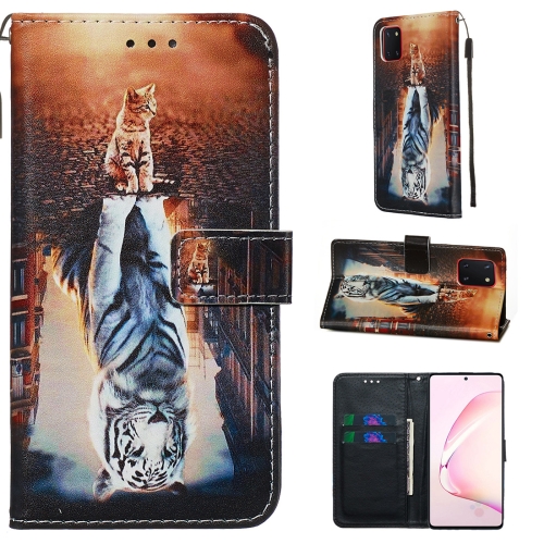 

For Galaxy A81 Colored Drawing Pattern Plain Weave Horizontal Flip Leather Case with Holder & Card Slot & Wallet&Lanyard(Cat and tiger)