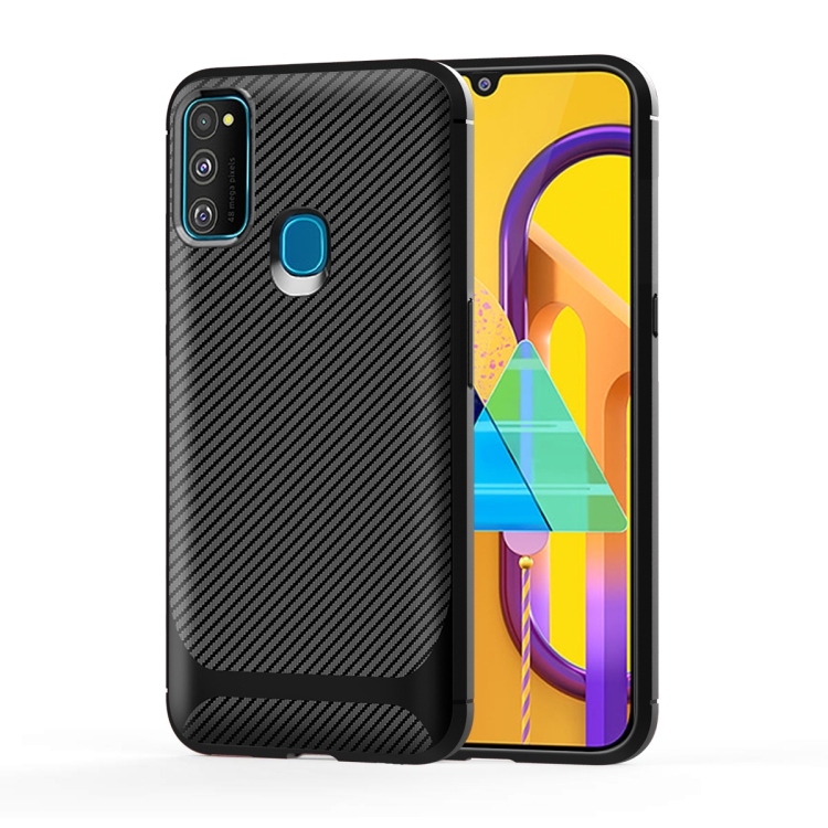 

For Galaxy M21 Carbon Fiber Texture Shockproof TPU Protective Case(Black)
