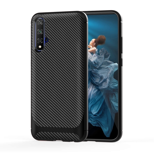 

For Huawei nova 5T / Honor 20s Carbon Fiber Texture Shockproof TPU Protective Case(Black)