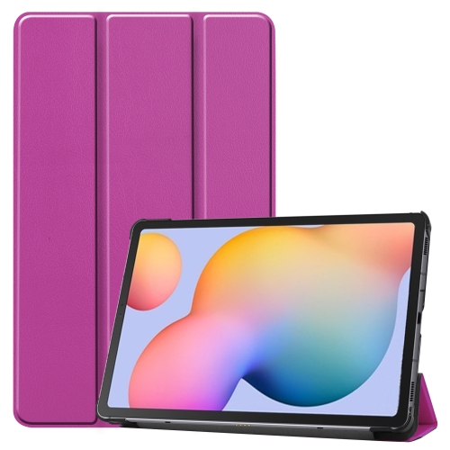 

For Galaxy Tab S6 Lite 10.4 inch Custer Pattern Pure Color Horizontal Flip Leather Case with Three-folding Holder(Purple)