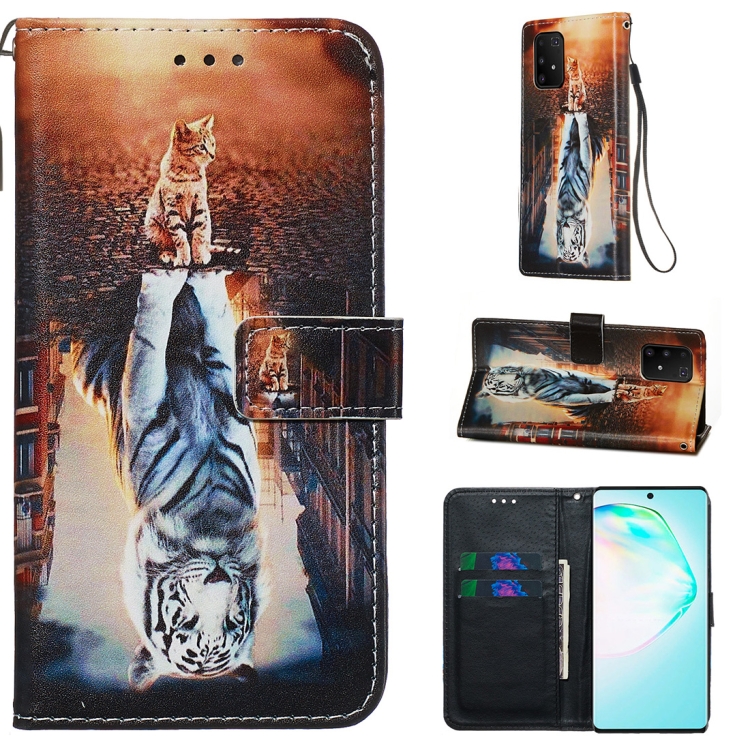 

For Galaxy S10 Lite Colored Drawing Pattern Plain Weave Horizontal Flip Leather Case with Holder & Card Slot & Wallet&Lanyard(Cat and Tiger)