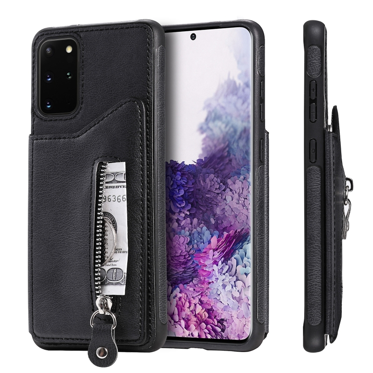 

For Galaxy S20 Plus Solid Color Double Buckle Zipper Shockproof Protective Case(Black)