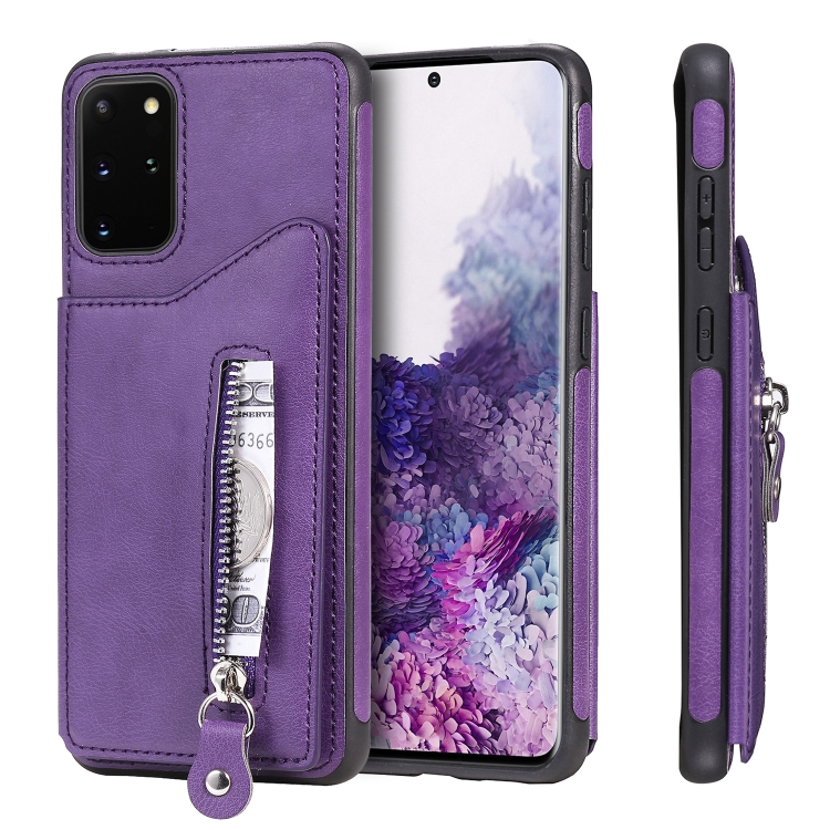 

For Galaxy S20 Plus Solid Color Double Buckle Zipper Shockproof Protective Case(Purple)