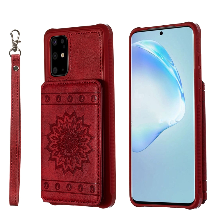

For Galaxy S20+ Sun Flower Pattern Embossed Horizontal Drop-proof Mobile Phone Case with Card Slots & Wallet & Photo Holder & Stand Function(Red)