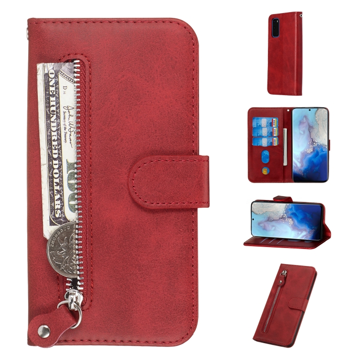 

For Galaxy S20 Fashion Calf Texture Zipper Horizontal Flip Leather Case with Stand & Card Slots & Wallet Function(Red)