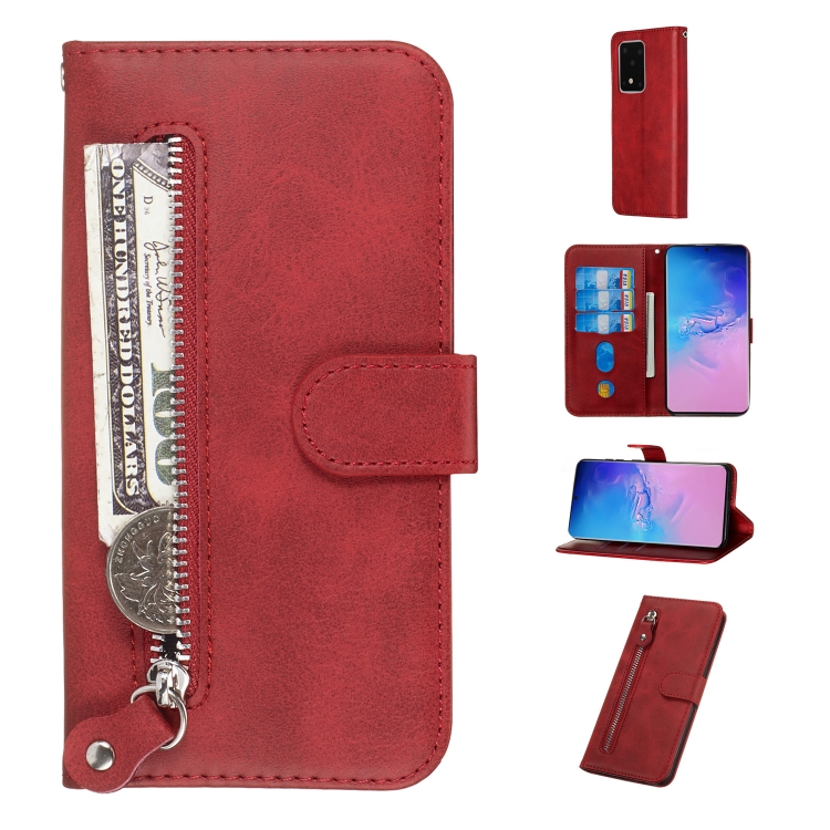 

For Galaxy S20 Ultra Fashion Calf Texture Zipper Horizontal Flip Leather Case with Stand & Card Slots & Wallet Function(Red)