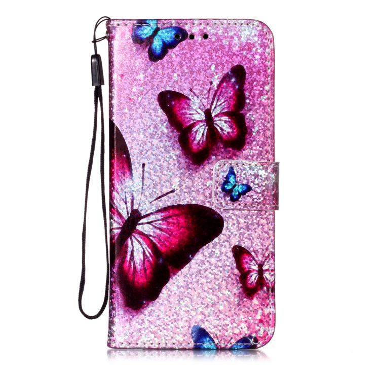 

For Huawei P40 Lite Glitter Pattern Horizontal Flip Leather Case with Holder & Card slot & Wallet & Lanyard(Blue Butterfly)
