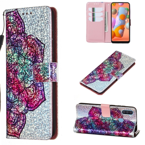 

For Galaxy M11 Glitter Pattern Leather Case With Left And Right With Bracket & Card slot & Wallet & Lanyard(Datura Flower)