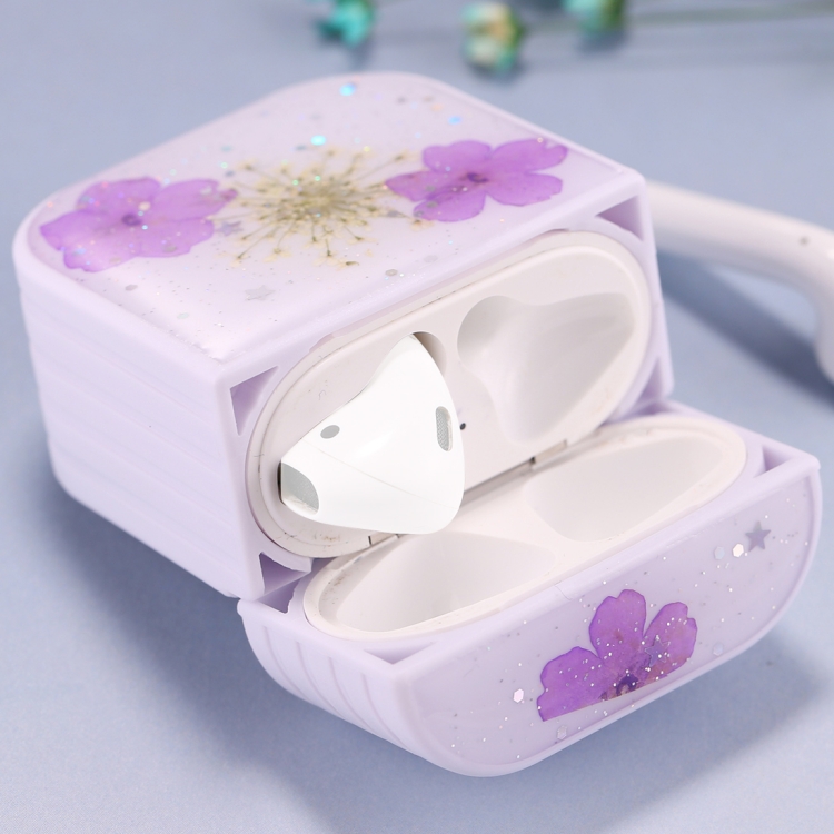 

For AirPods 1 / 2 Beautiful Ladies Flowers Pattern Wireless Earphone Protective Case(Purple)