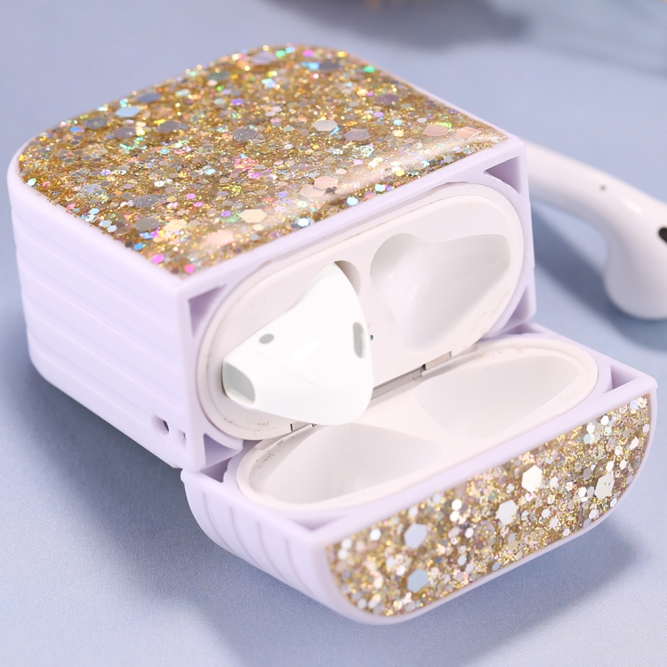 

For AirPods 1 / 2 Glitter Sequins Wireless Earphone Protective Case(Gold)