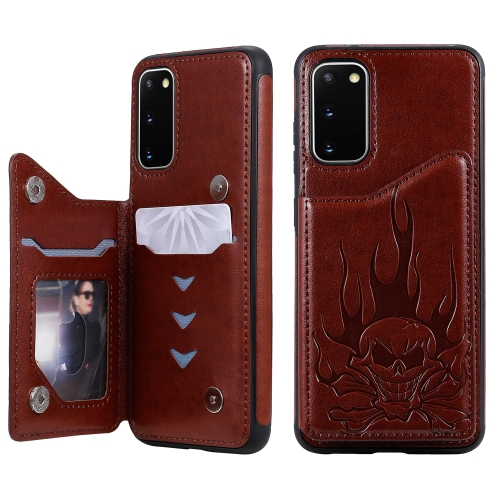 

For Galaxy S20 Skull Embossing Pattern Shockproof Protective Case with Card Slots & Photo Frame(Brown)