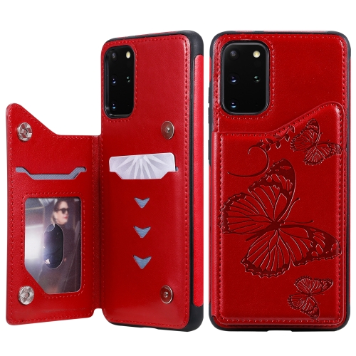 

For Galaxy S20 Plus Butterfly Embossing Pattern Shockproof Protective Case with Holder & Card Slots & Photo Frame(Red)