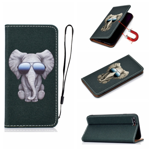 

For iPhone SE 2020 Pure Color Painting Horizontal Flip Leather Case with Card Slot & Holder(Elephant)