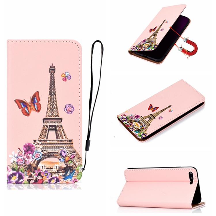 

For iPhone SE (2020) Pure Color Painting Horizontal Flip Leather Case with Card Slot & Holder(Iron Tower)